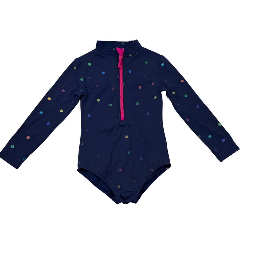Boden Navy Metallic Dots Rash Guard Swimsuit, Size 3/4